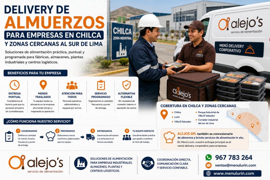 Delivery de almuerzos para empresas en Chilca y zonas cercanas al sur de Lima