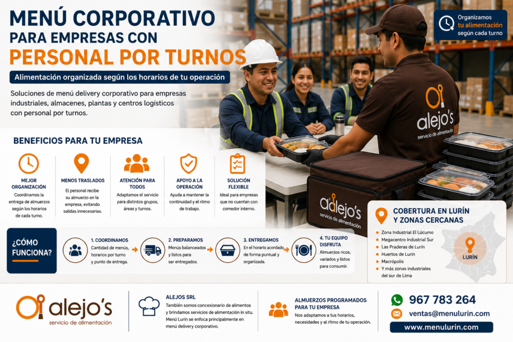Menú corporativo para empresas con personal por turnos