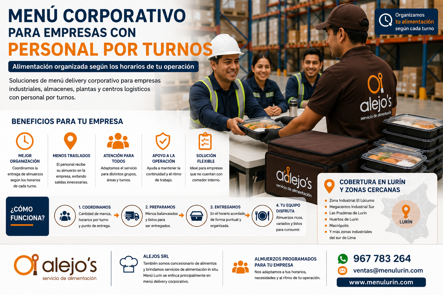 Menú corporativo para empresas con personal por turnos